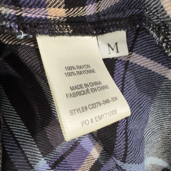 Cloth & Stone Shirt Womens Medium Purple Plaid Button Up Fringe Hem Rayon Casual - Picture 7 of 7